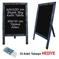 B&D Ahşap Çerçeveli Kara Tahta Yazı Tahtası Antik Mavi..