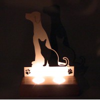 B&D Ahşap Tealight Mumluk Cat Dog..