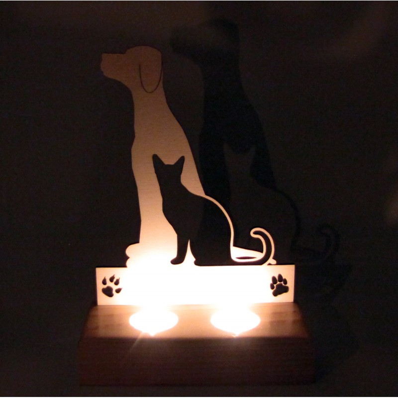 B&D Ahşap Tealight Mumluk Cat Dog B&D Ahşap Tealight Mumluk Cat Dog