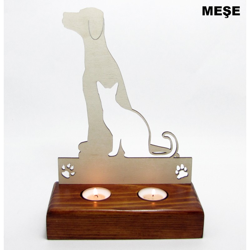 B&D Ahşap Tealight Mumluk Cat Dog B&D Ahşap Tealight Mumluk Cat Dog