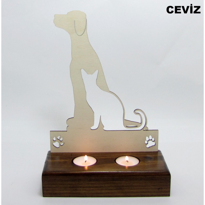 B&D Ahşap Tealight Mumluk Cat Dog B&D Ahşap Tealight Mumluk Cat Dog