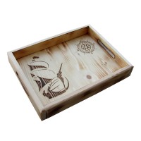 B&D Denizci Temalı Masif Ahşap Rustik Tepsi 31x42cm..