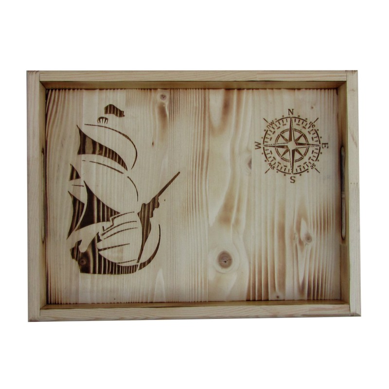 B&D Denizci Temalı Masif Ahşap Rustik Tepsi 31x42cm B&D Denizci Temalı Masif Ahşap Rustik Tepsi 31x42cm