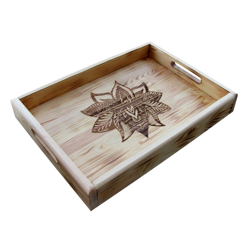 B&D Yakma Mandala Desenli Ahşap Tepsi Rustik 35x48cm B&D Yakma Mandala Desenli Ahşap Tepsi Rustik 35x48cm